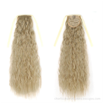 Hot Selling High Quality 22 Inch Long Wrap Kinky Curly Strappy Ponytail Hair Extensions Dark Brown Synthetic For Women